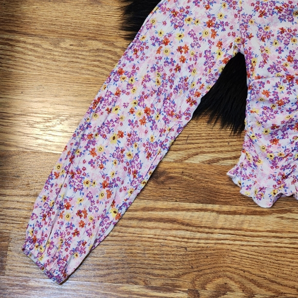 Floral Long Sleeve Smocked Crop V-Neck Blouse Juniors Size L - Picture 6 of 8